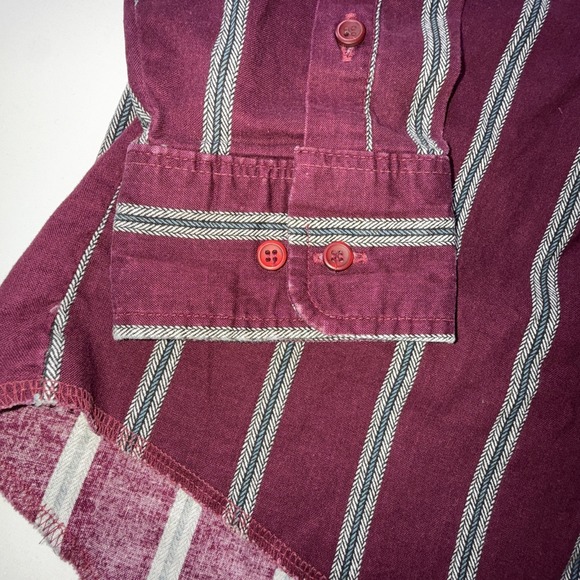 VINTAGE Wrangler Shirt Mens 16.5x35 X-Long Tails Western Cowboy Stripes Maroon - Picture 4 of 8